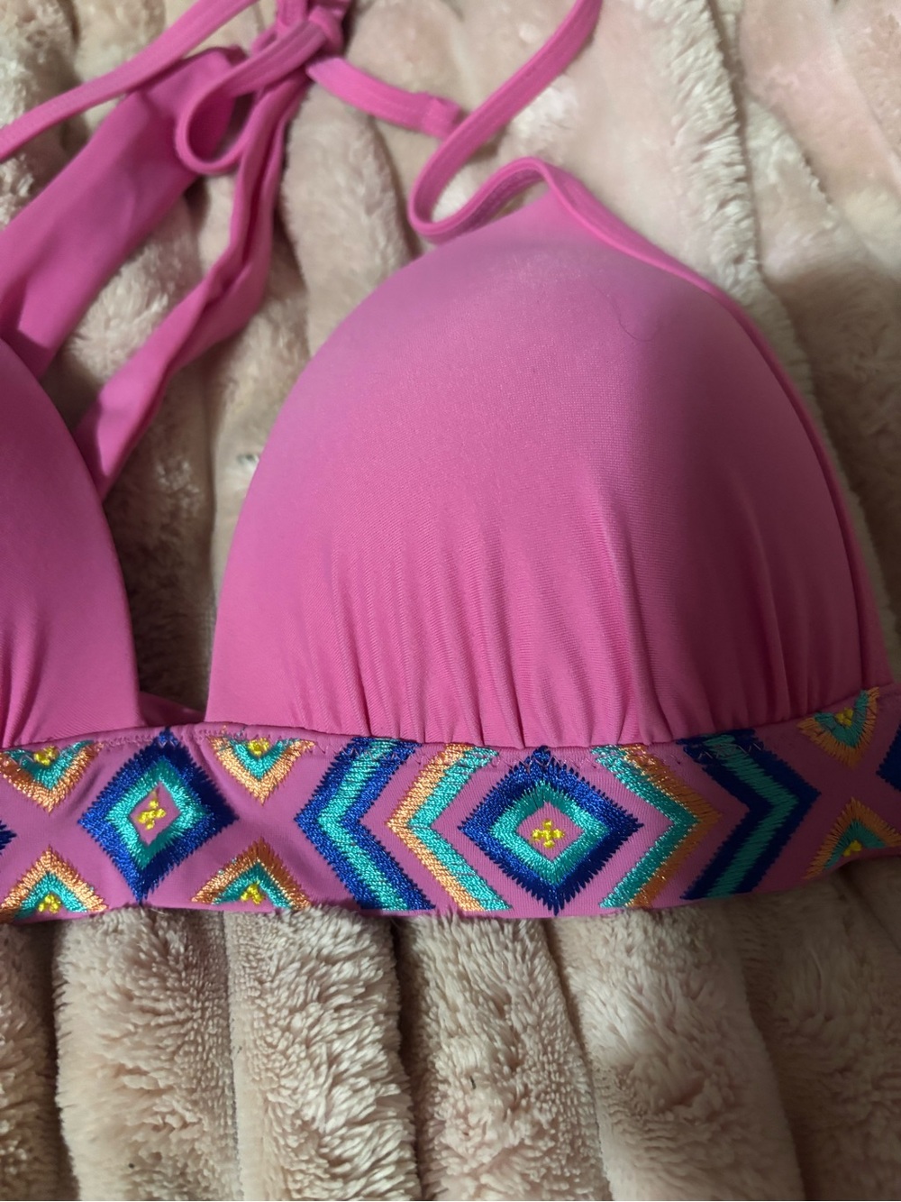 Aerie NWOT Pink Embroidered Triangle Bikini Set Size Small - Picture 7 of 8